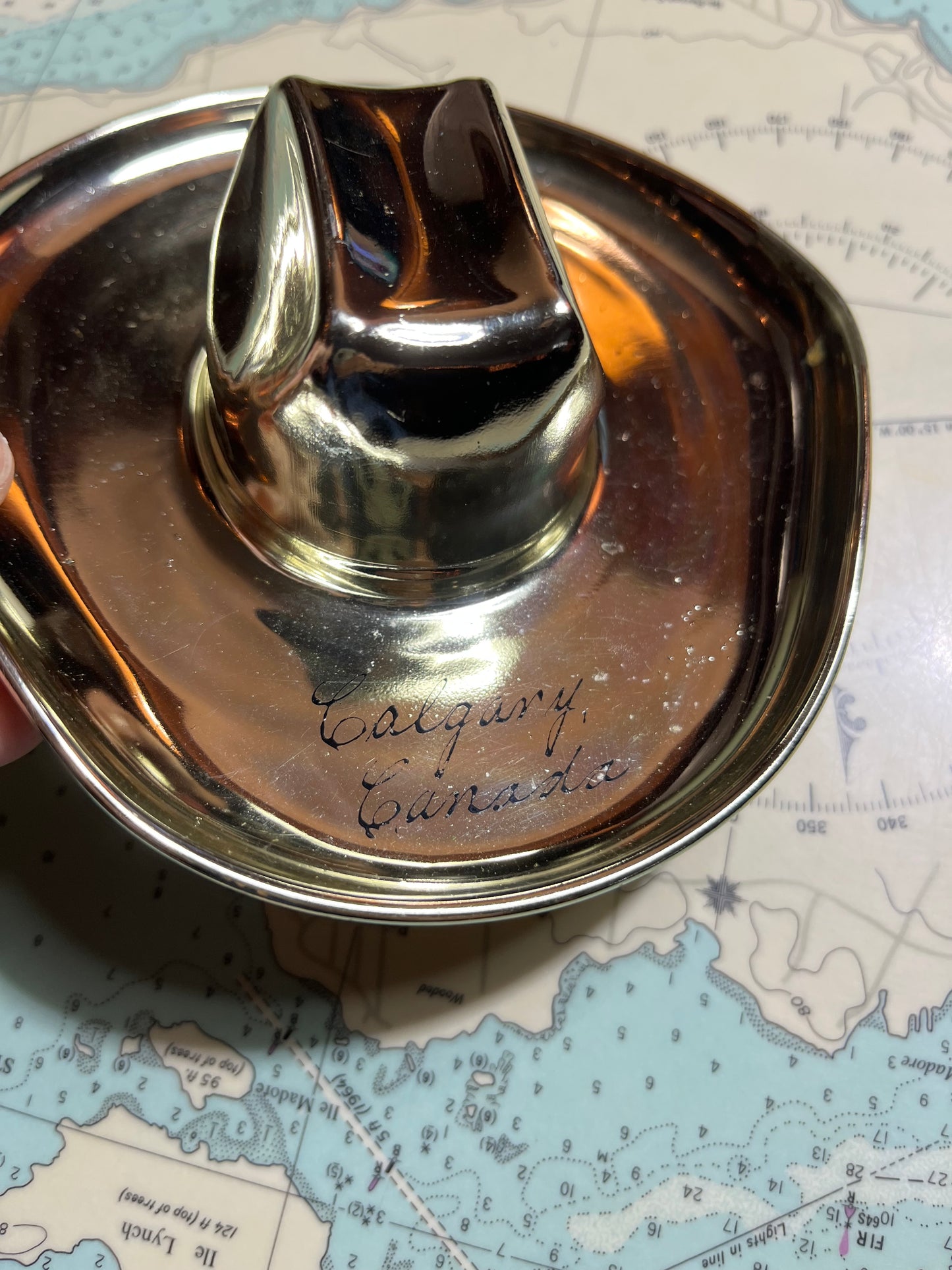 Vintage Calgary Alberta Chrome Hat Ashtray