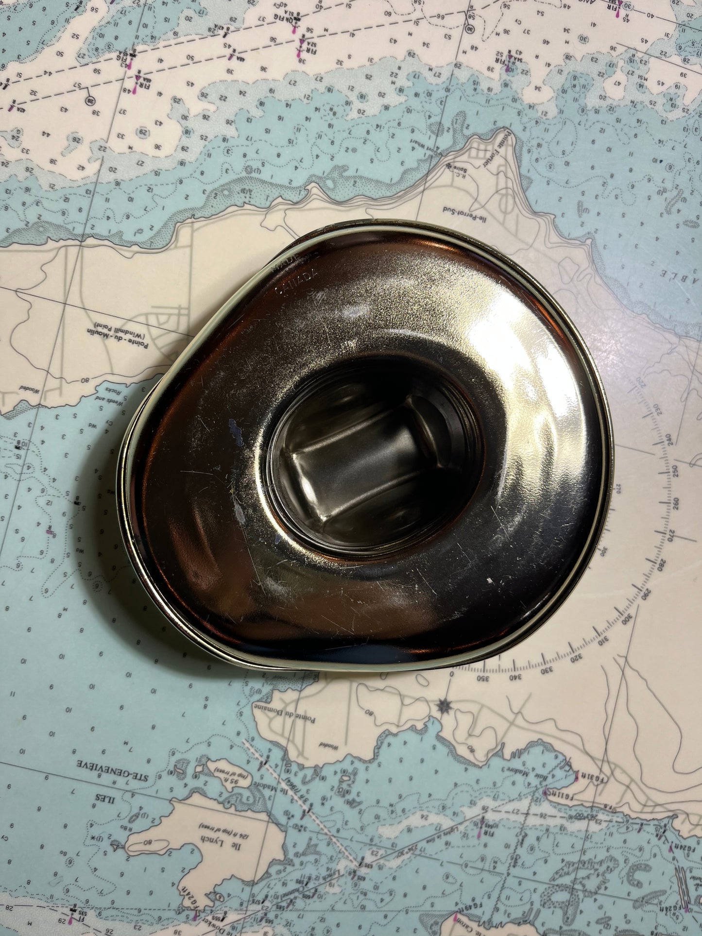 Vintage Calgary Alberta Chrome Hat Ashtray