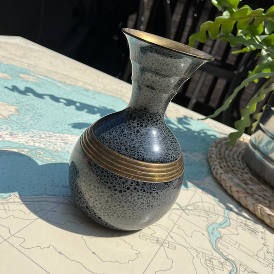 Vintage Blue Speckled Brass Vase Made in India
