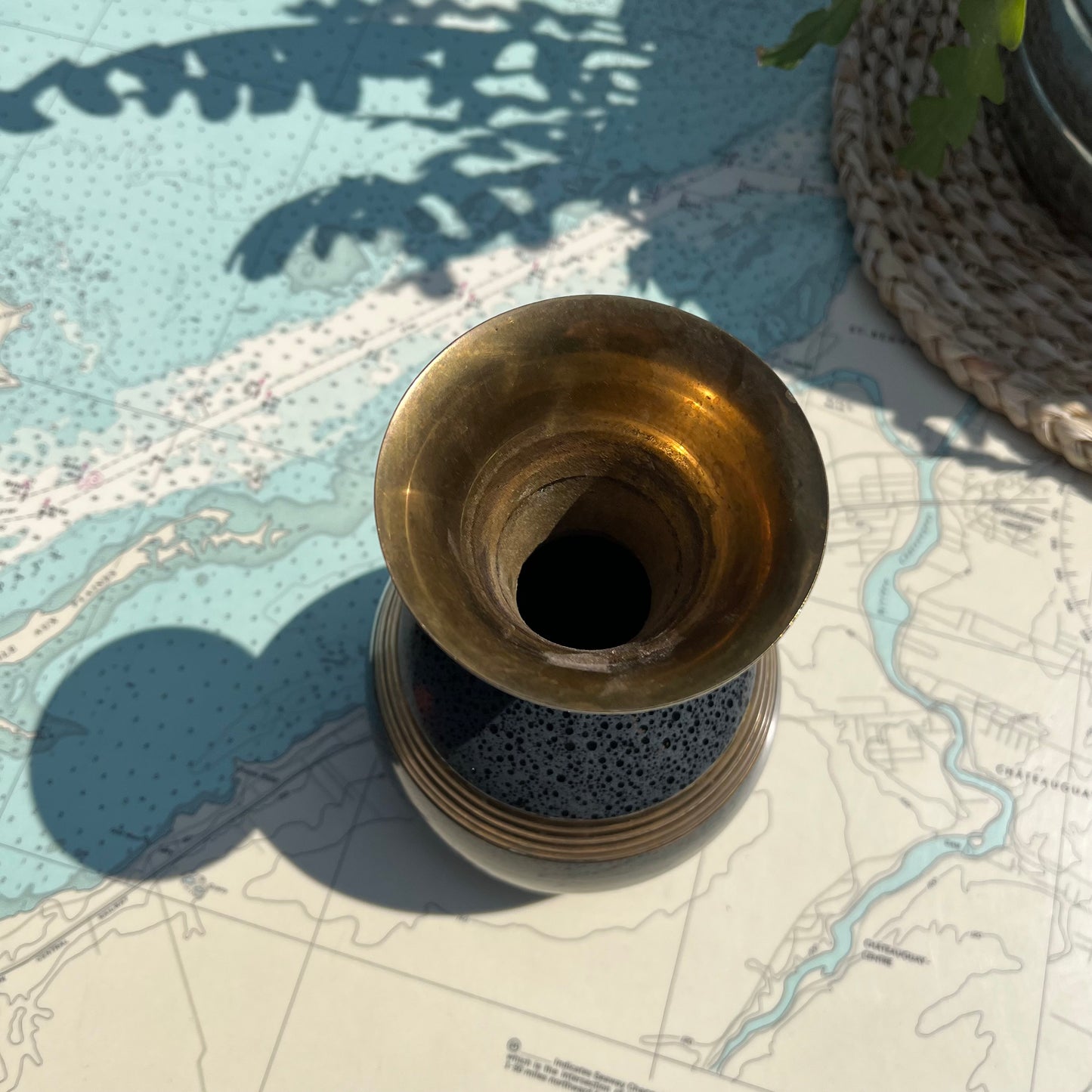 Vintage Blue Speckled Brass Vase Made in India