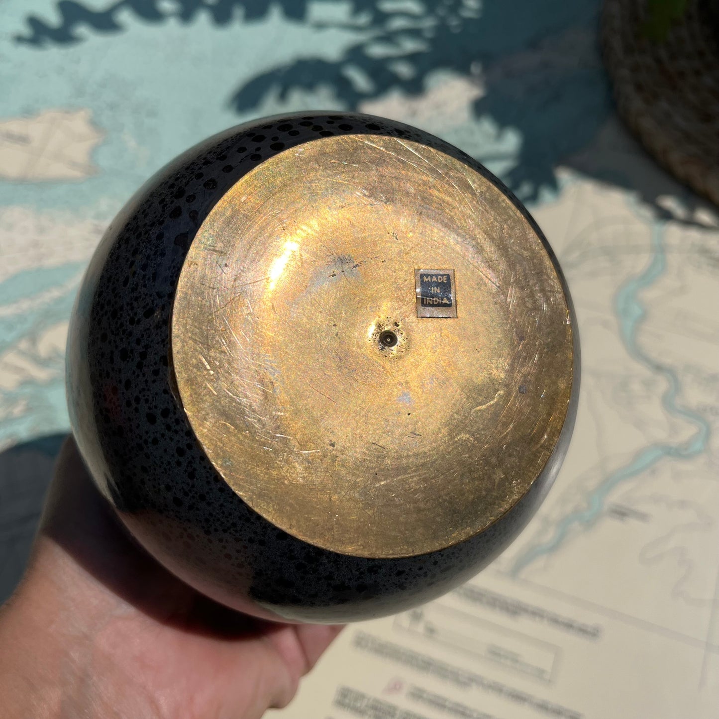 Vintage Blue Speckled Brass Vase Made in India