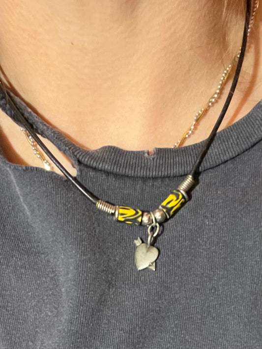 Vintage 90s Smiley Heart and Arrow Beaded Cord NecklaceVintage 90s Smiley Heart