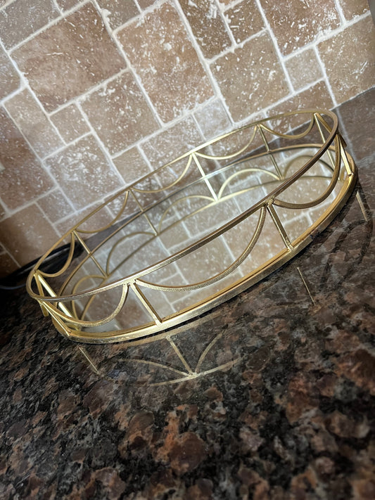 Gold Deco Metal Trimmed Mirrored Tray