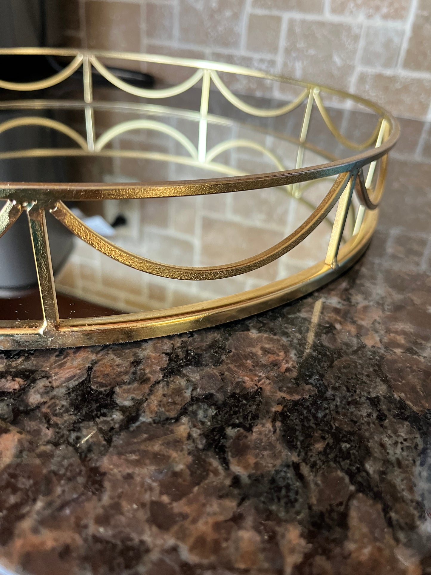 Gold Deco Metal Trimmed Mirrored Tray