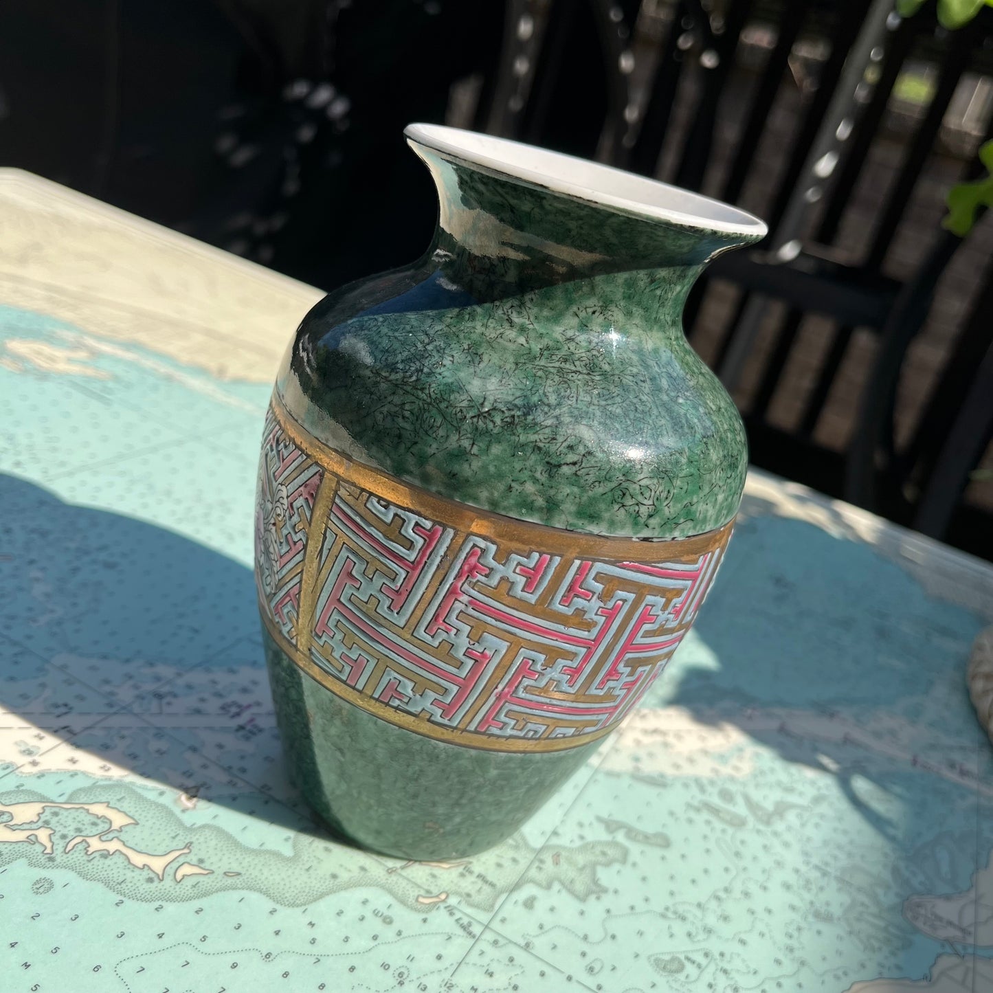 Vintage Floral Green Cloisonné Ceramic Vase