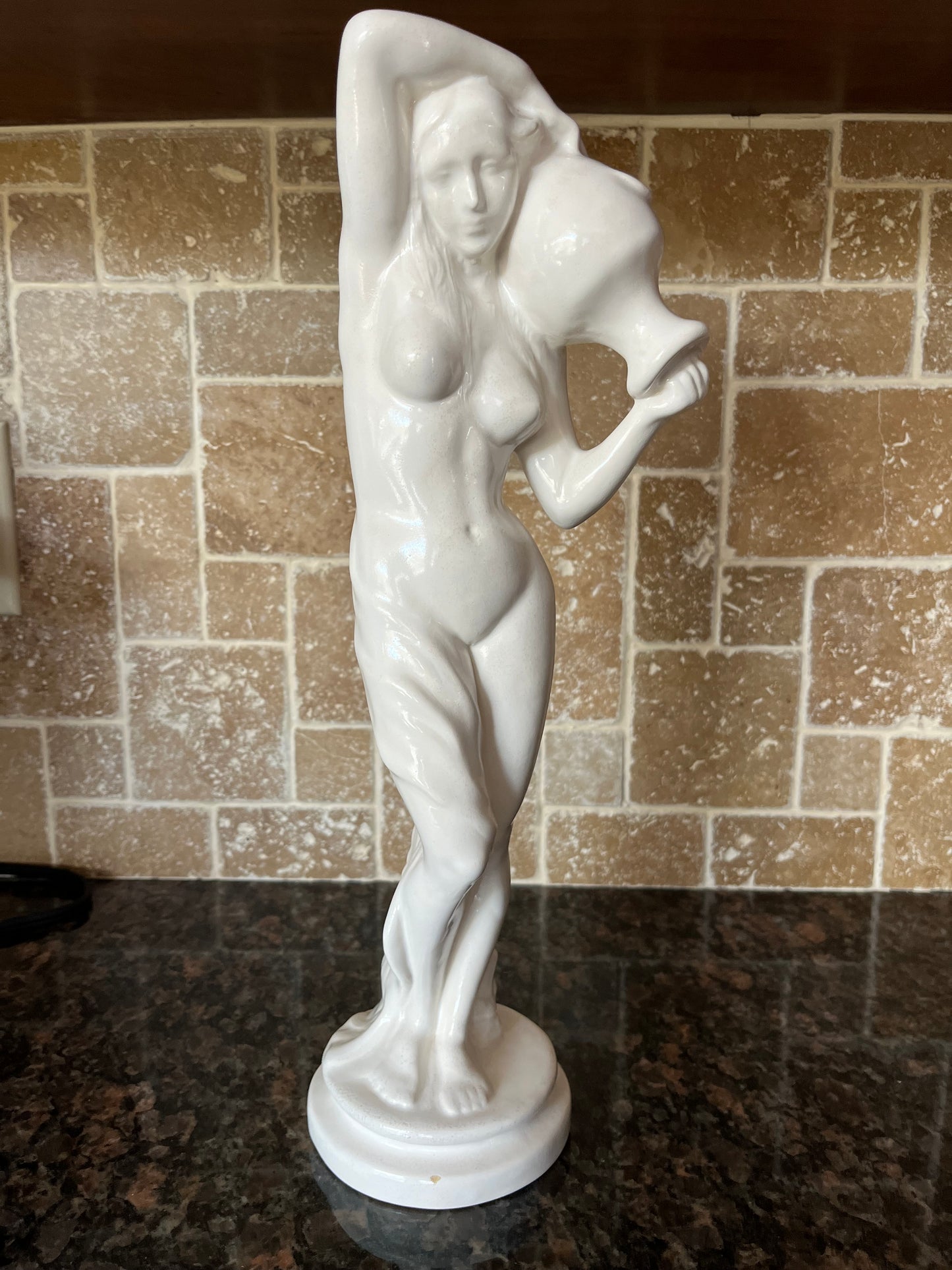 Vintage White Ceramic Goddess Water Bearer Statuette