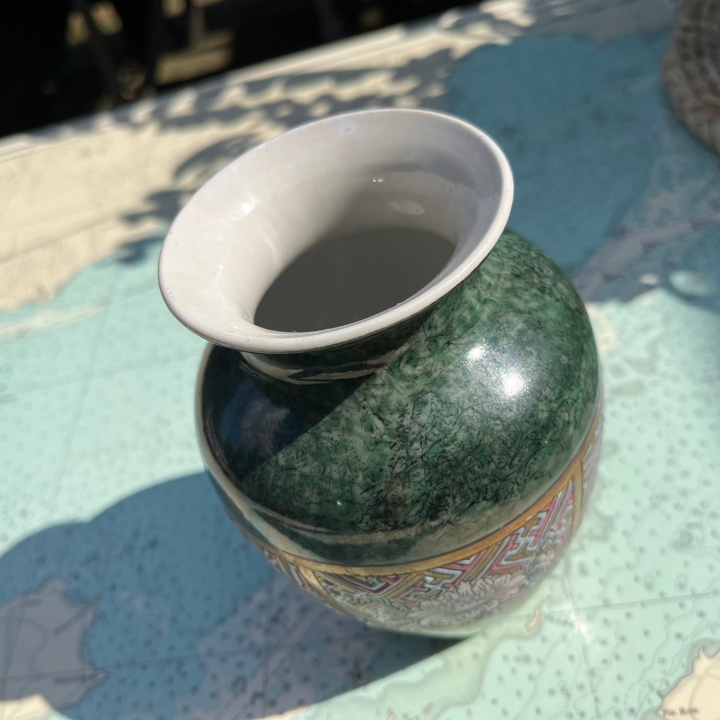 Vintage Floral Green Cloisonné Ceramic Vase