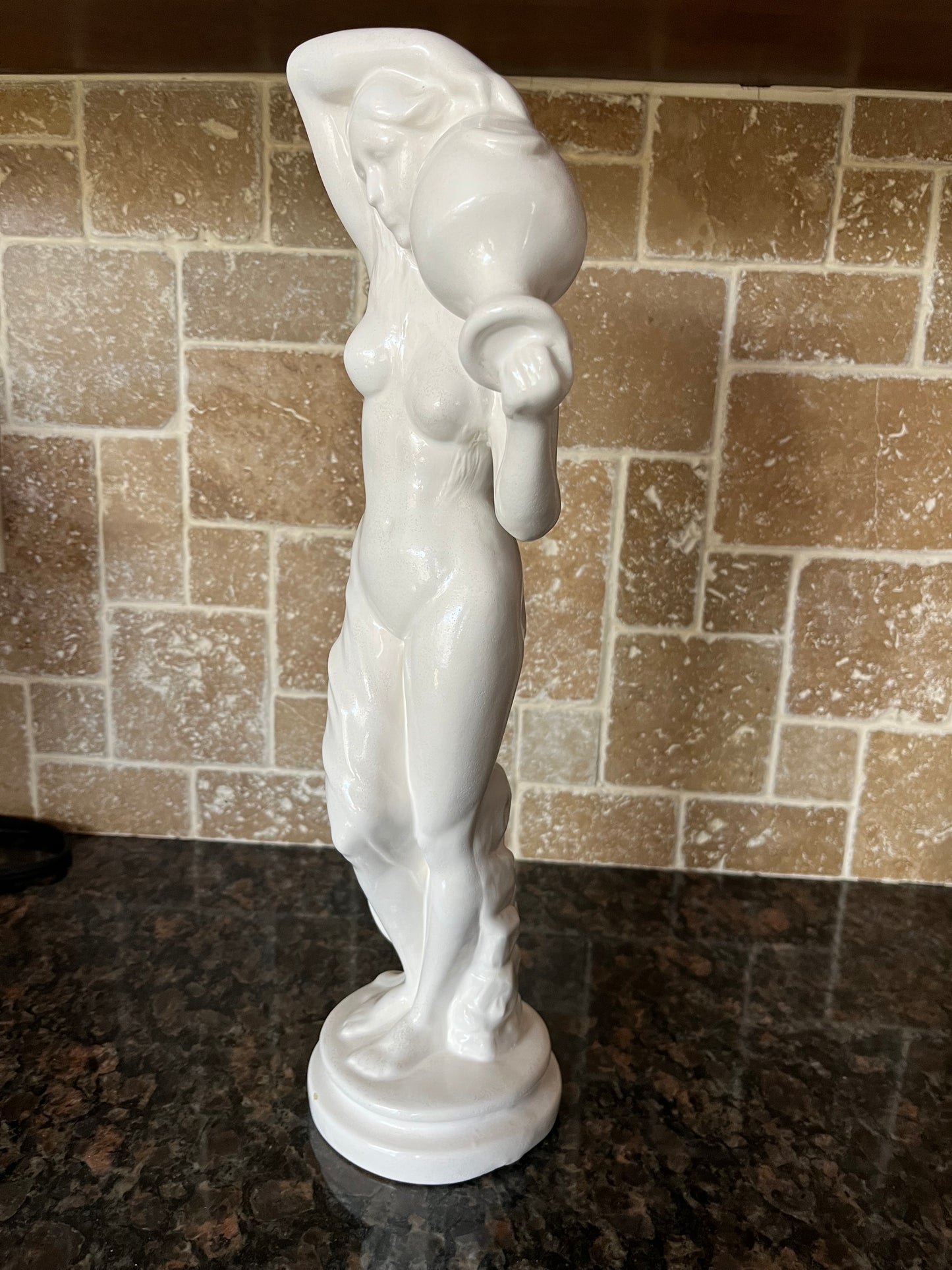 Vintage White Ceramic Goddess Water Bearer Statuette