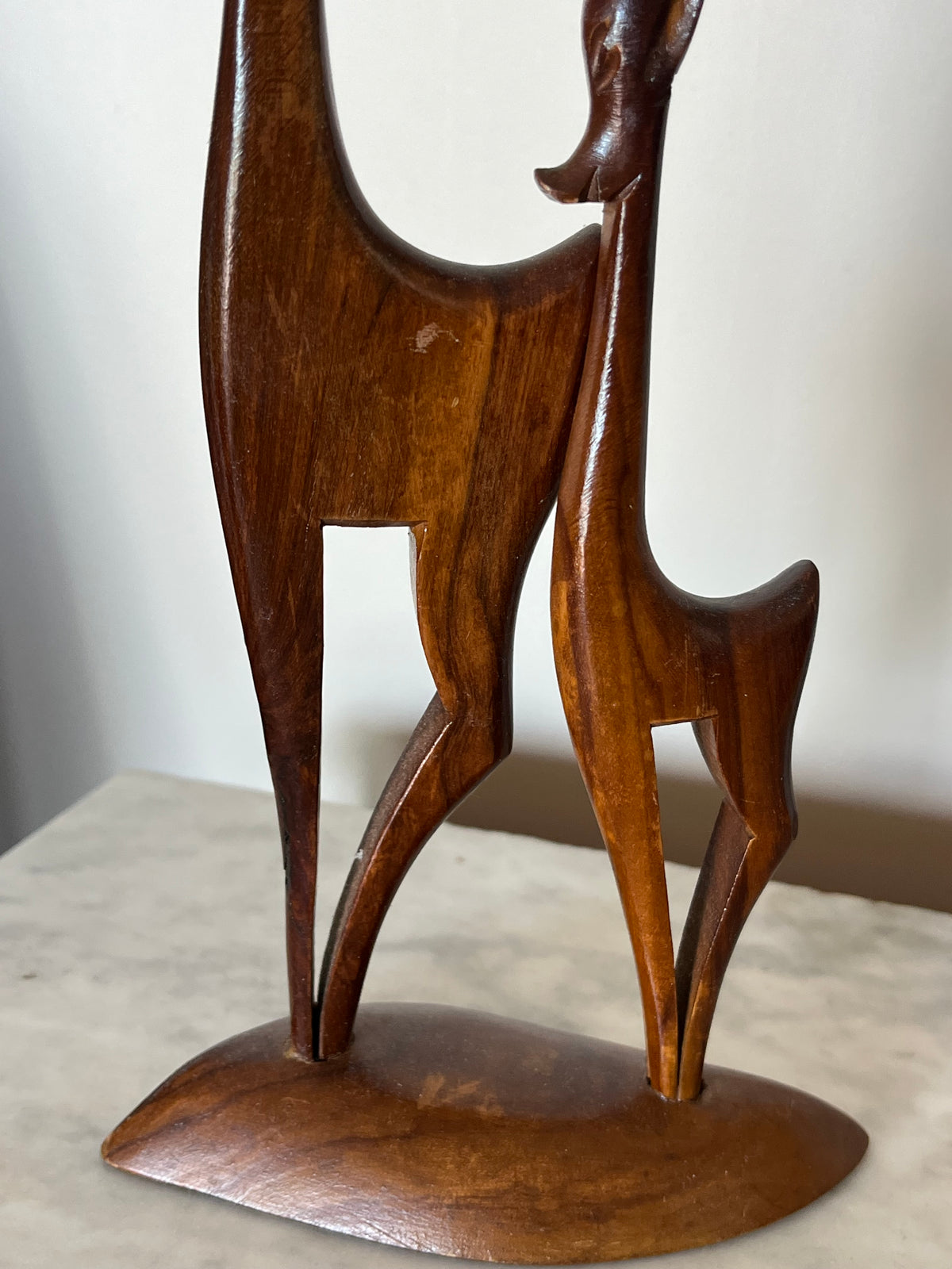 Vintage 60s Teak Wood Gazelle Parent and Child Carved Sculpture