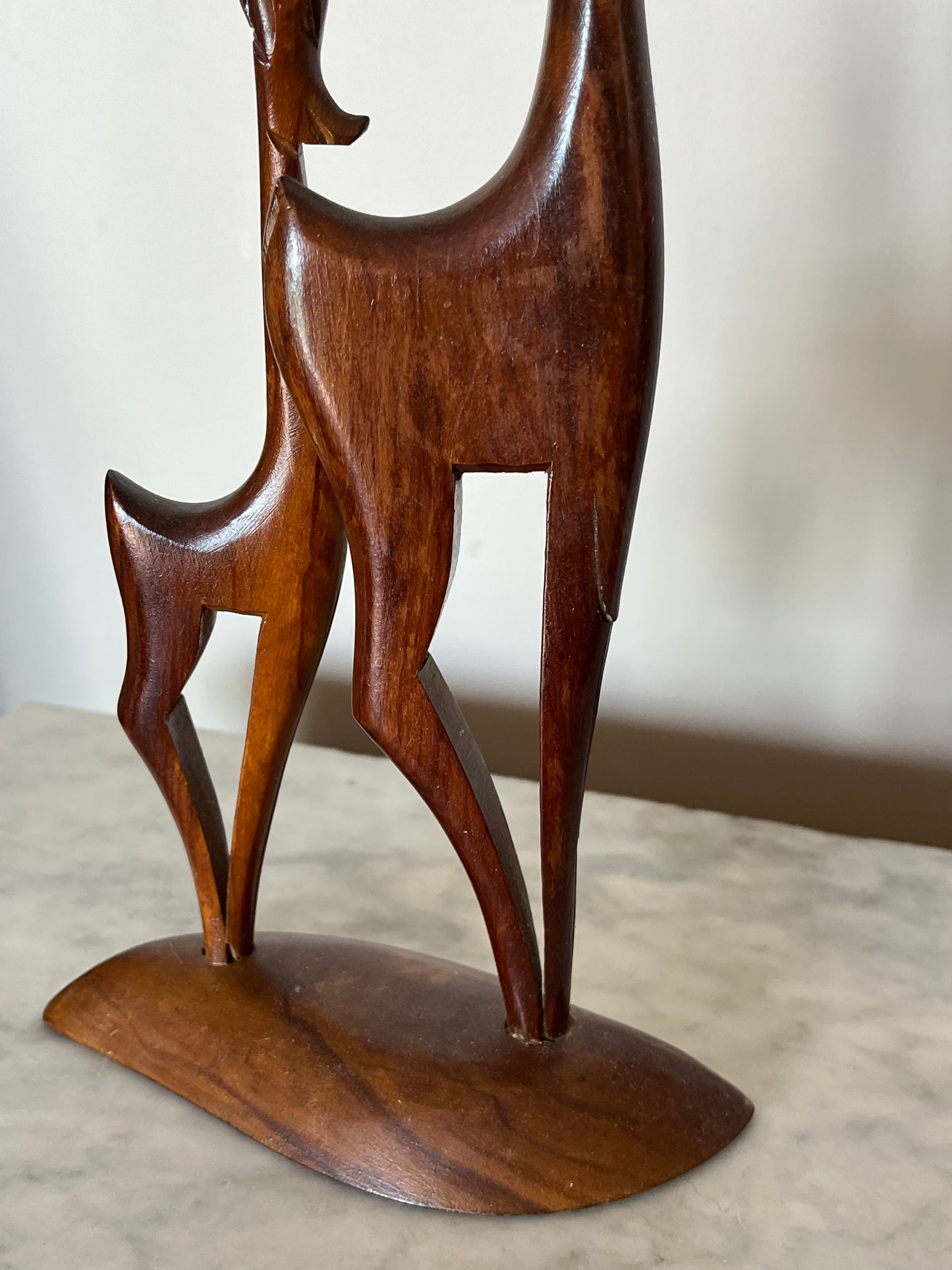 Vintage 60s Teak Wood Gazelle Parent and Child Carved Sculpture