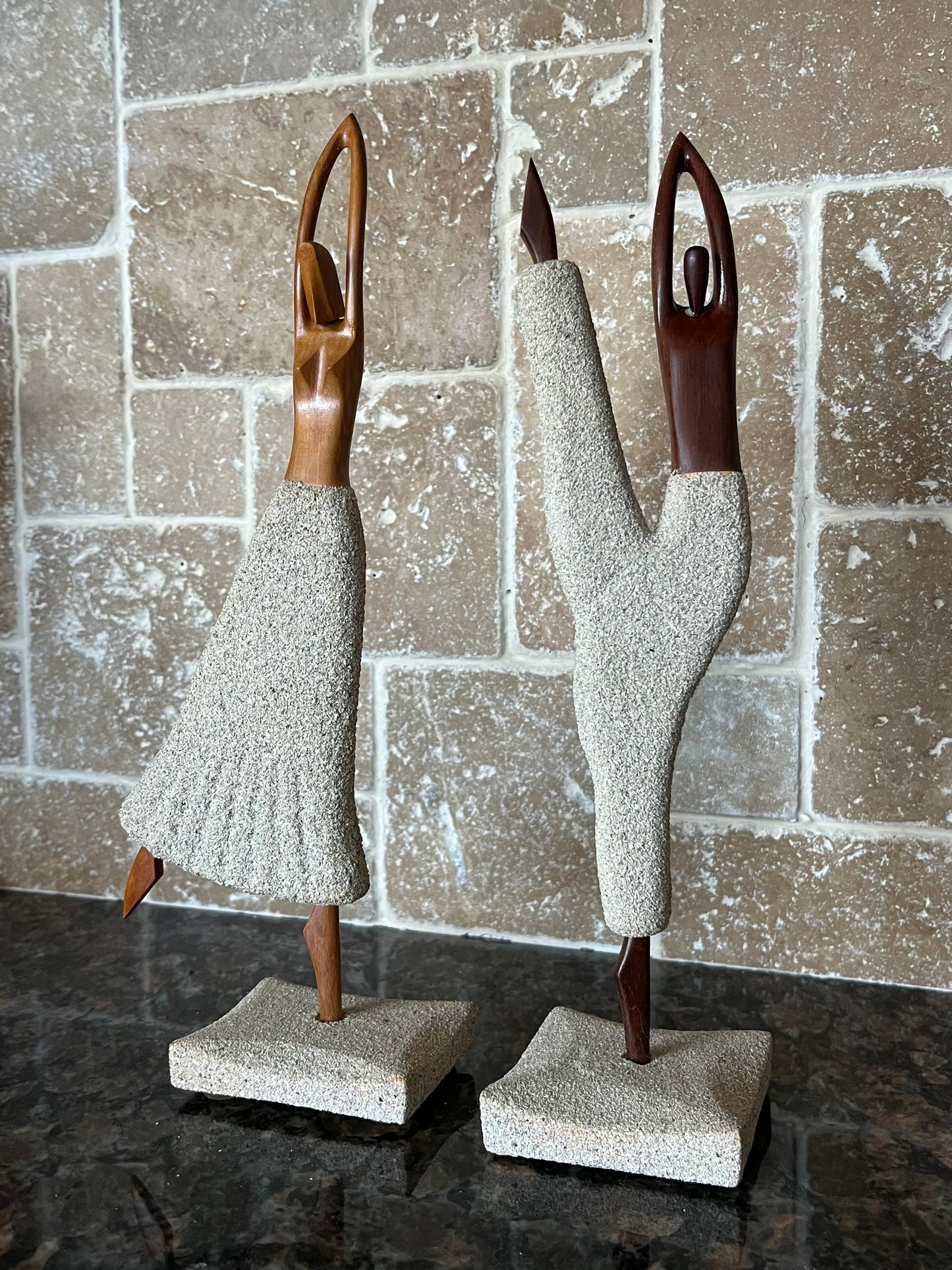 Vintage Pair of Wood Carved Dancers / Yoga People