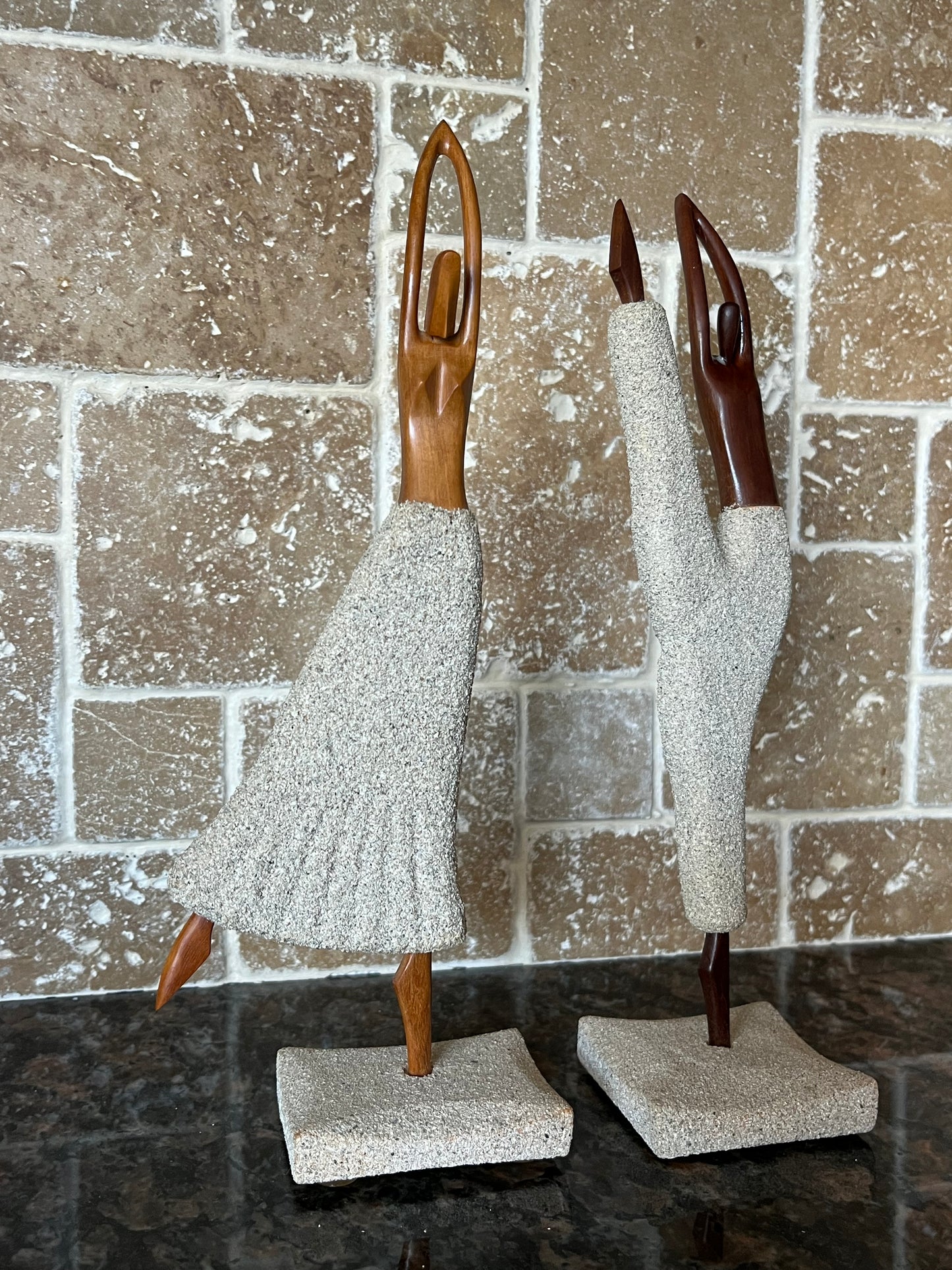 Vintage Pair of Wood Carved Dancers / Yoga People