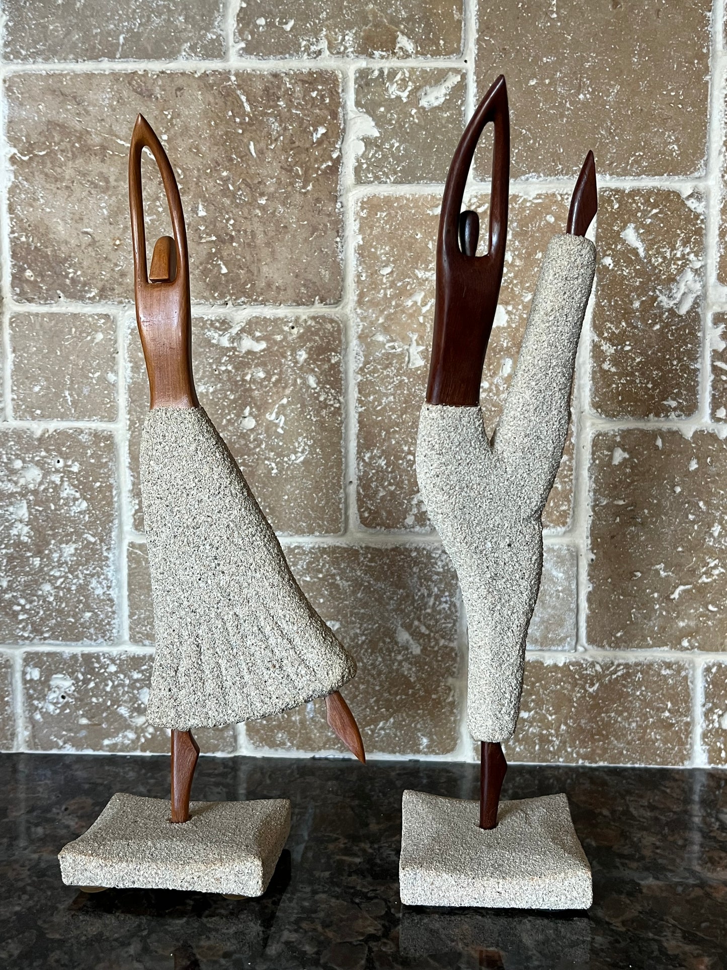 Vintage Pair of Wood Carved Dancers / Yoga People