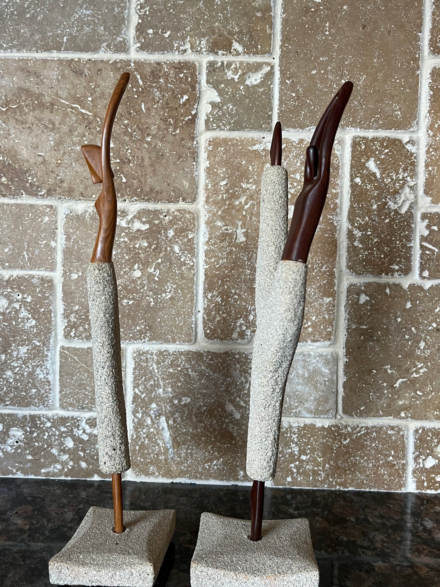 Vintage Pair of Wood Carved Dancers / Yoga People
