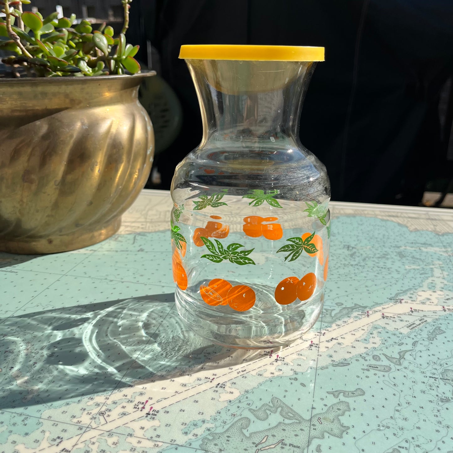 Vintage Orange Handi-Serv Glass Decanter with Lid