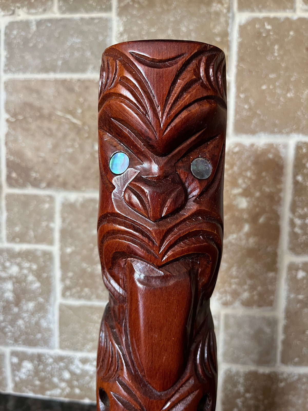 Vintage Hand Carved Maori Tiki Figure with Abalone Eyes
