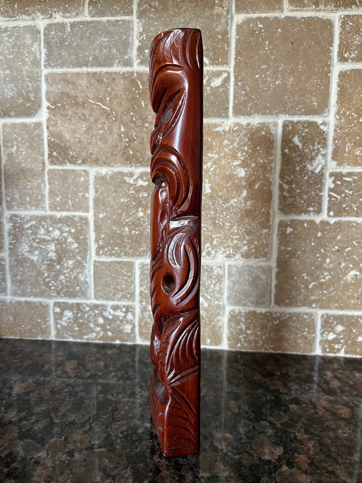 Vintage Hand Carved Maori Tiki Figure with Abalone Eyes