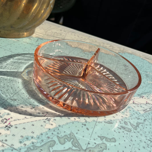 Vintage Pink Depression Glass Starburst Divided Pickle Dish / Tray