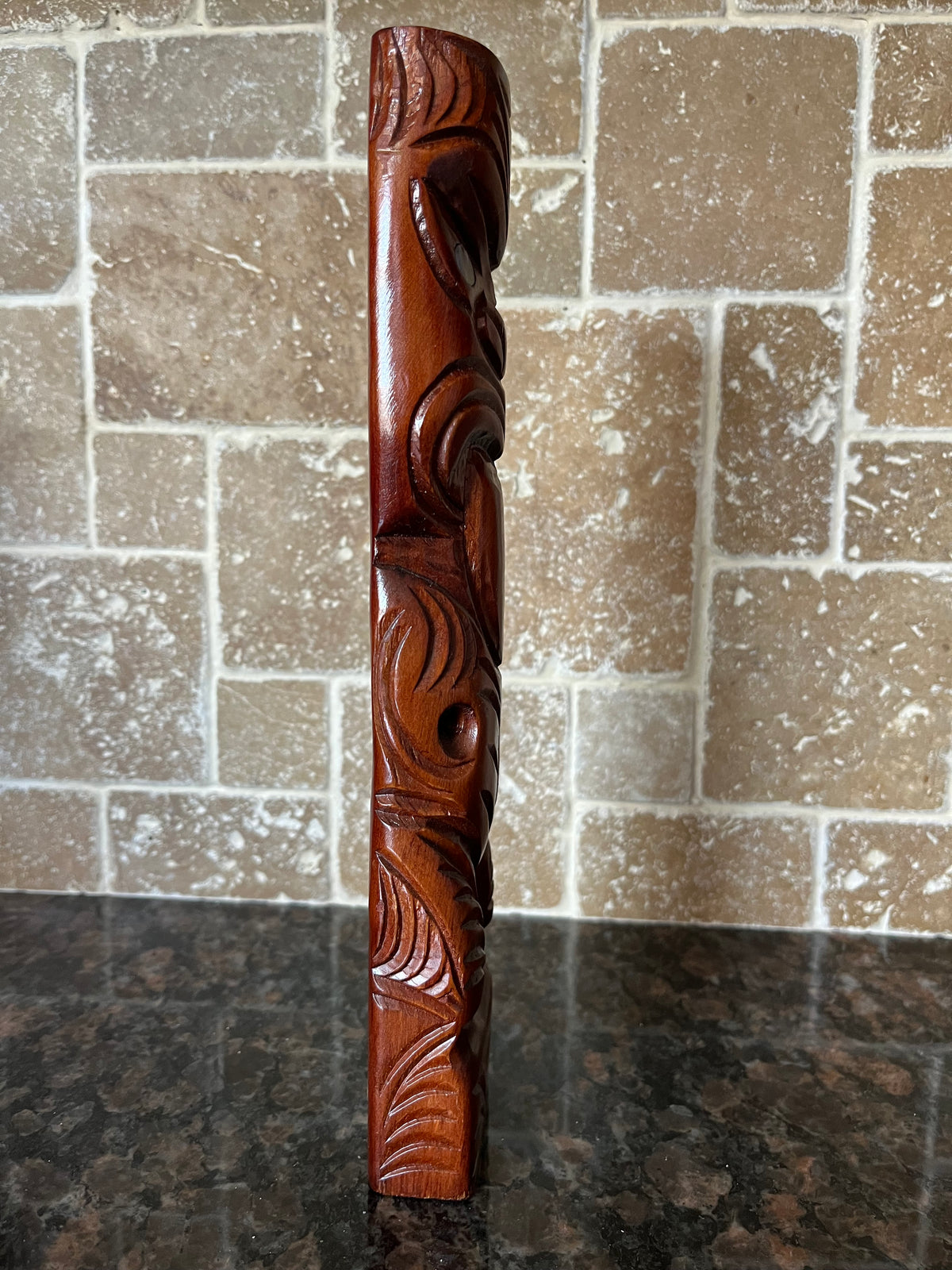 Vintage Hand Carved Maori Tiki Figure with Abalone Eyes