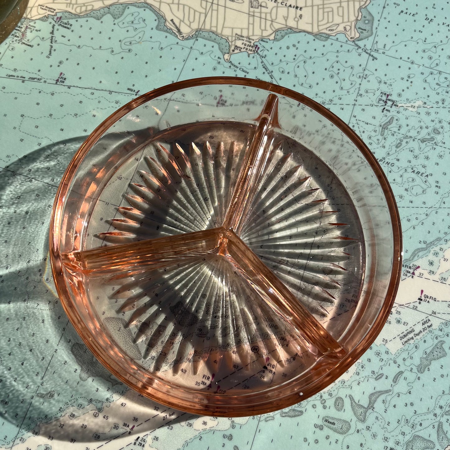 Vintage Pink Depression Glass Starburst Divided Pickle Dish / Tray