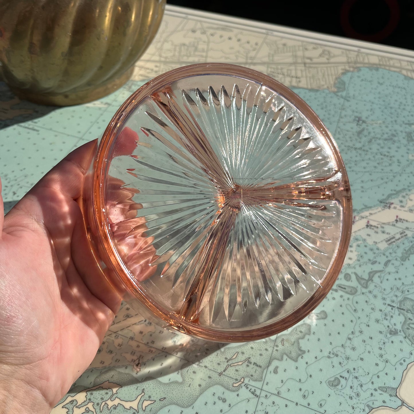 Vintage Pink Depression Glass Starburst Divided Pickle Dish / Tray