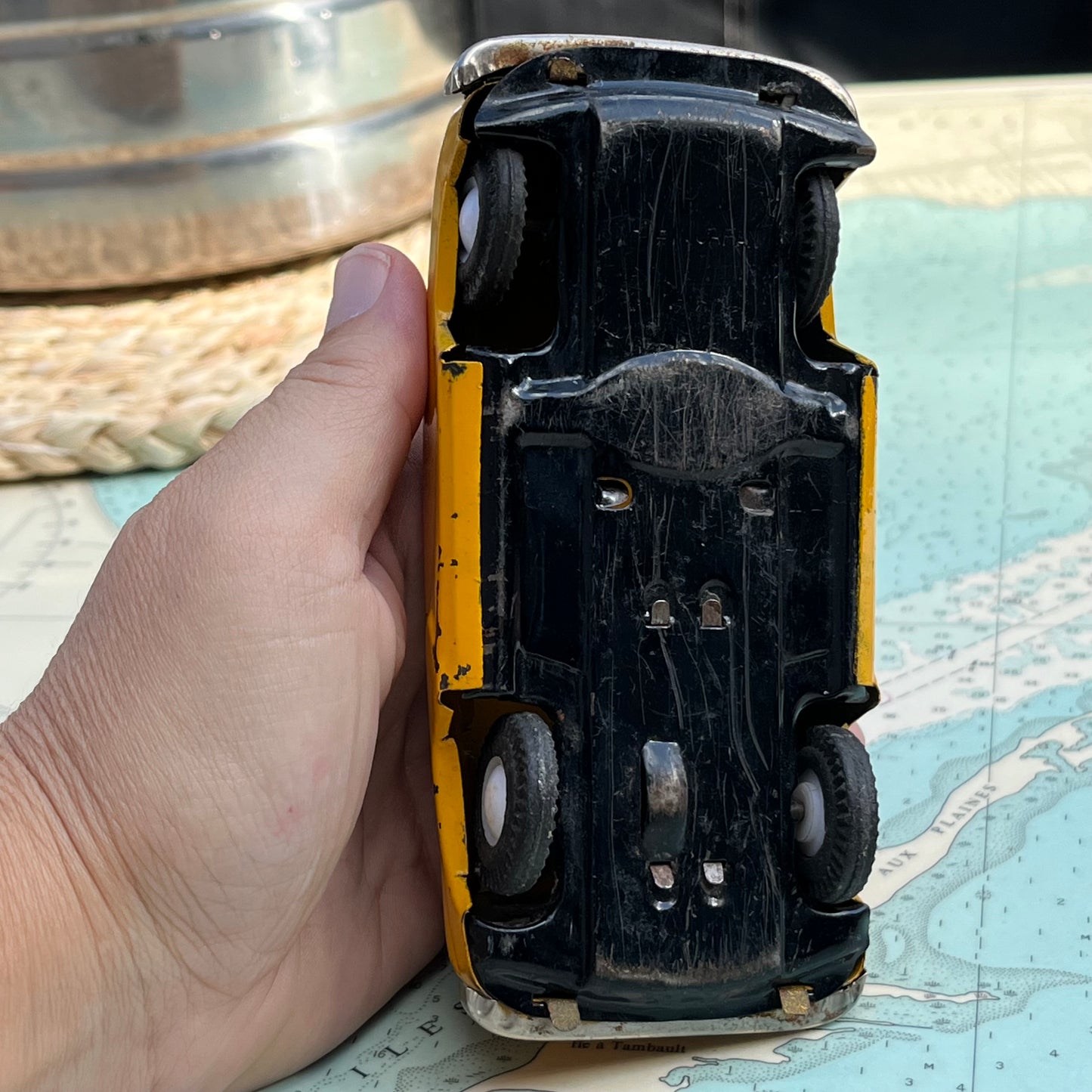 Vintage 50s Tin Yellow Oldsmobile Station Wagon Toy Car