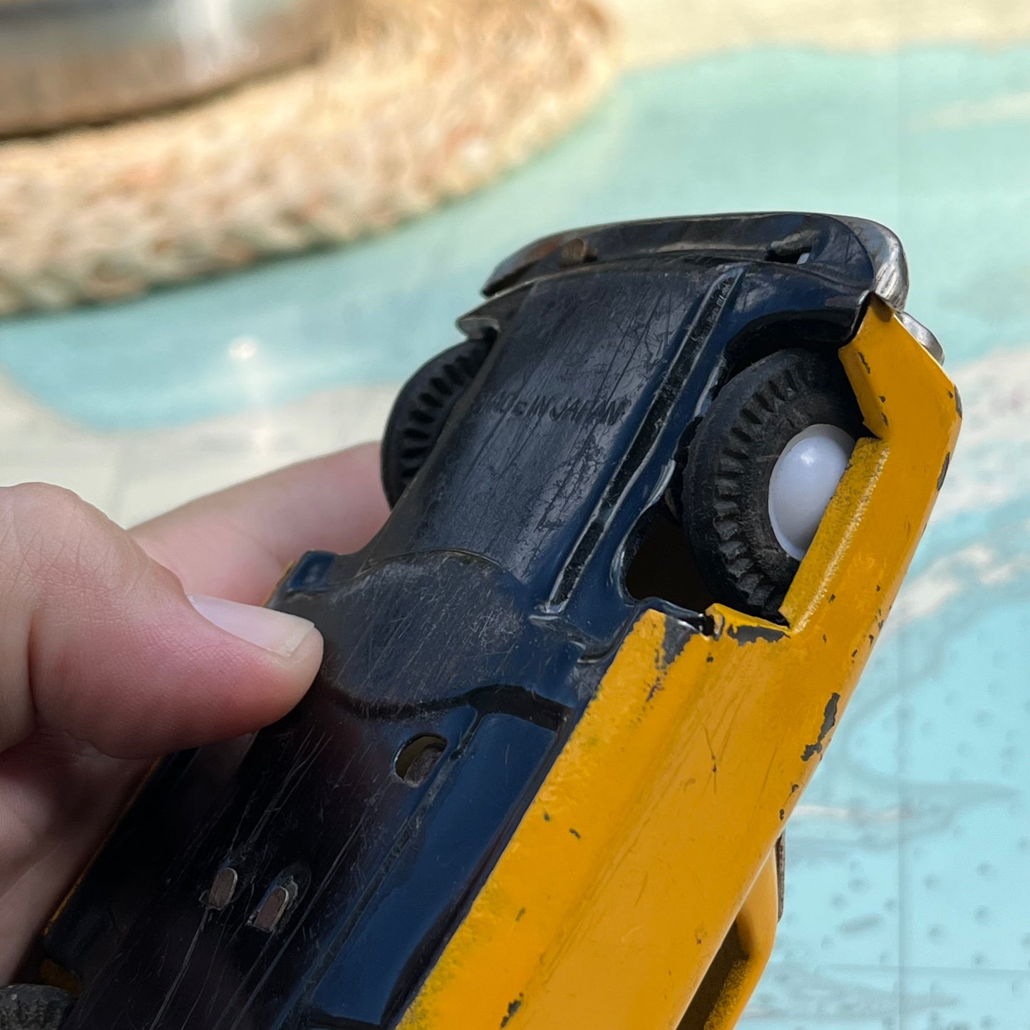 Vintage 50s Tin Yellow Oldsmobile Station Wagon Toy Car