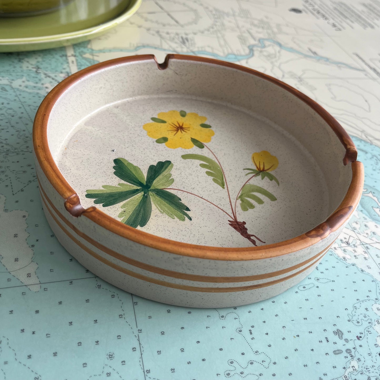 Vintage Hand Painted Boho Floral Ceramic Ashtray Made in Italy