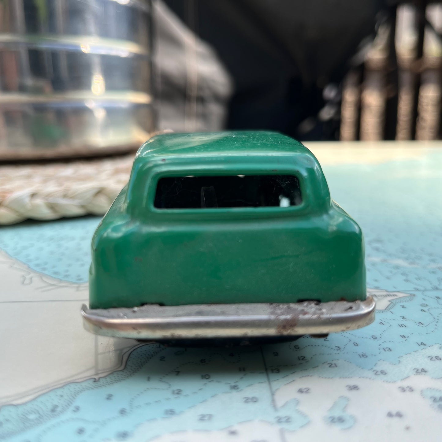 Vintage 50s Tin Green Oldsmobile Station Wagon Toy Car