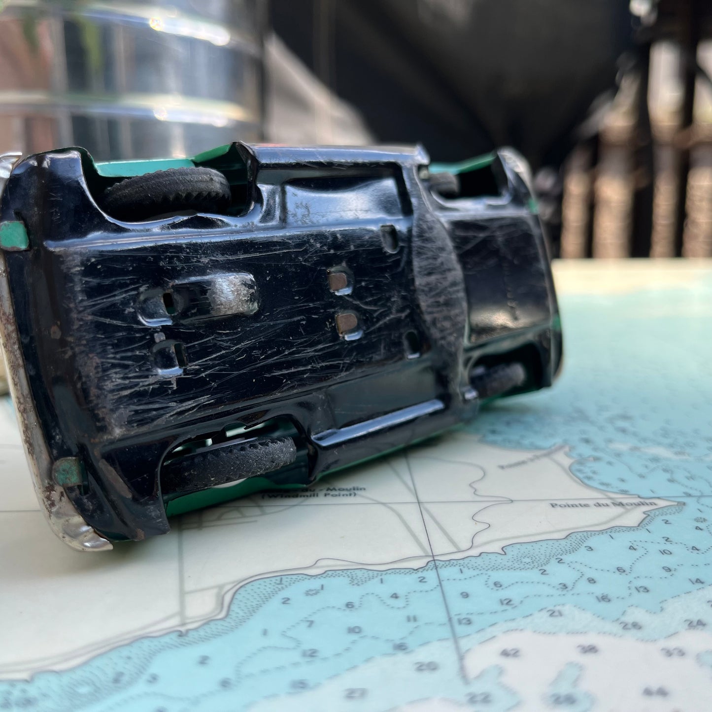 Vintage 50s Tin Green Oldsmobile Station Wagon Toy Car