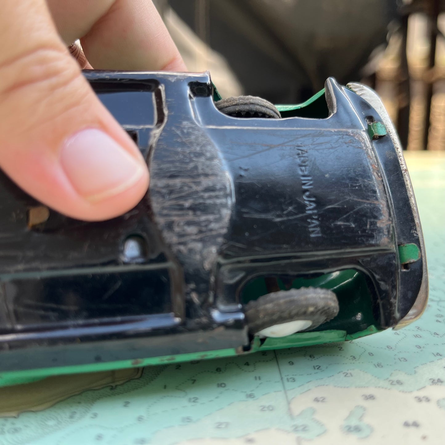 Vintage 50s Tin Green Oldsmobile Station Wagon Toy Car