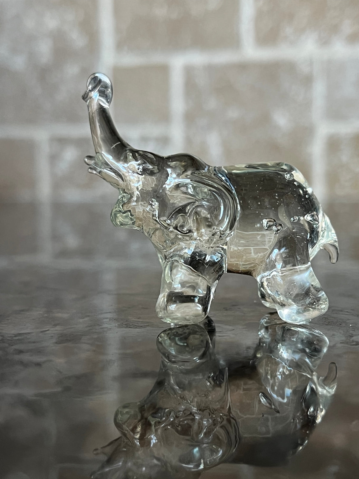 Vintage Miniature Clear Glass Elephant Figurine