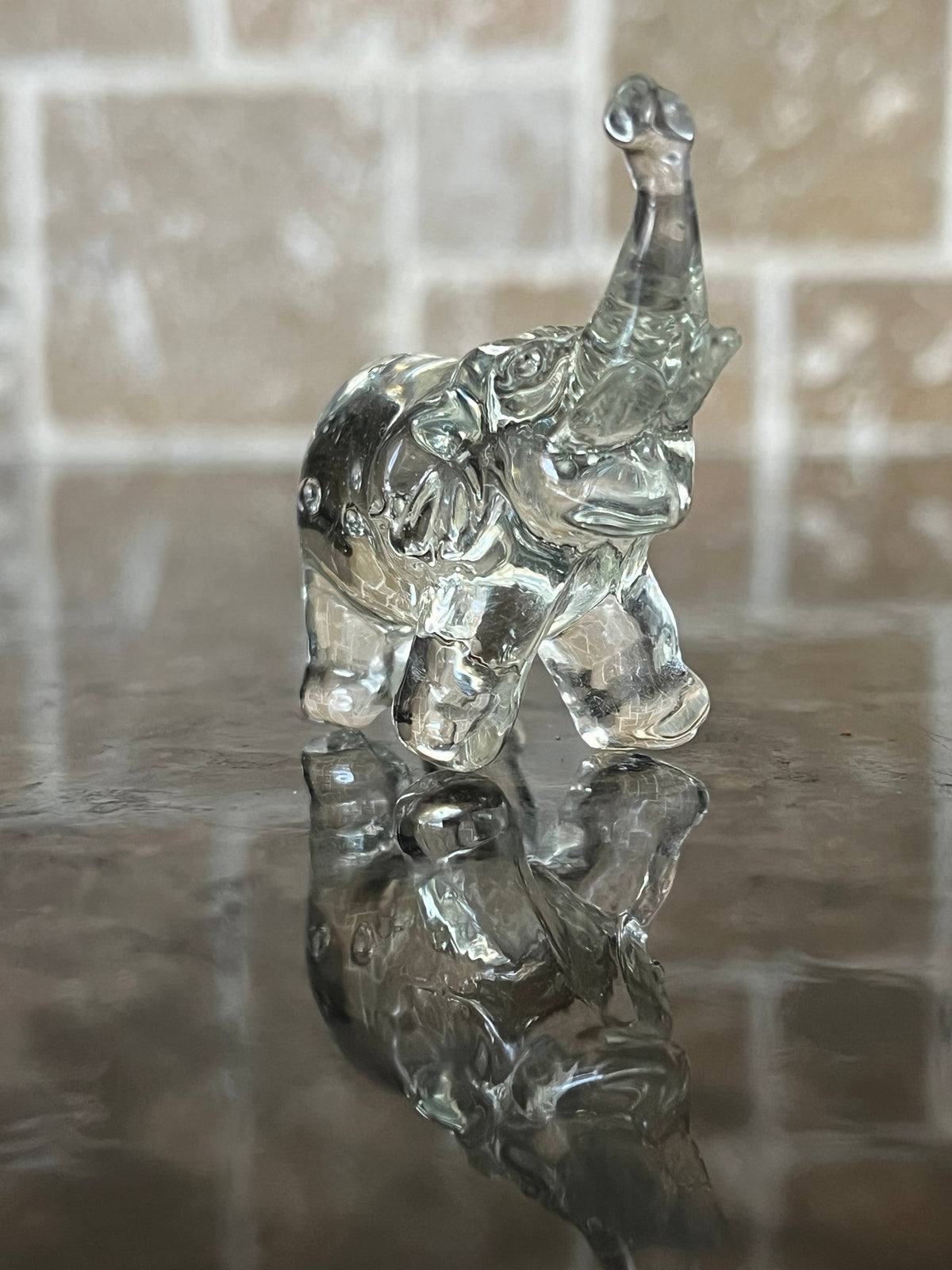 Vintage Miniature Clear Glass Elephant Figurine