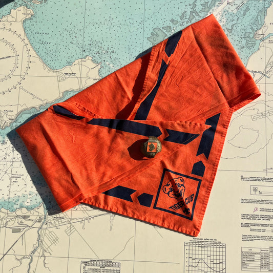 Vintage Orange Tiger Cub Boy Scouts Bandana with Metal Enamel Clip