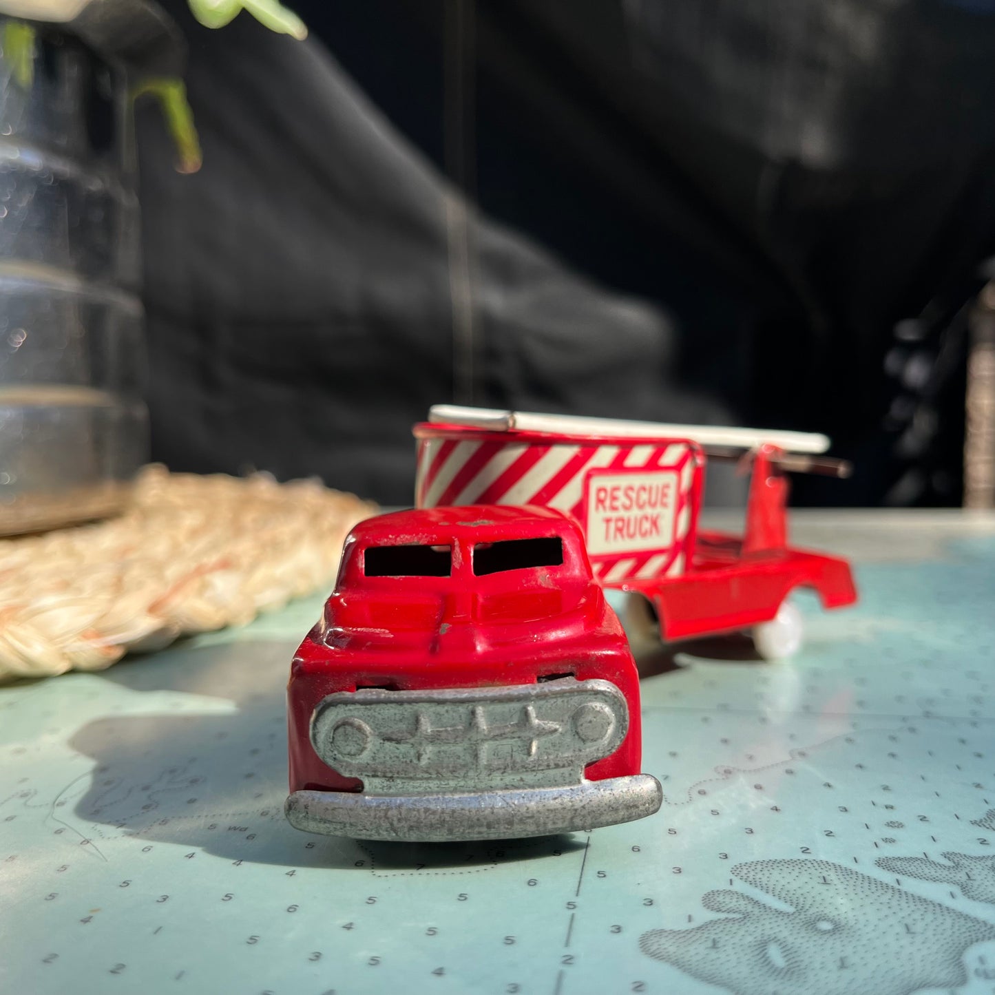 Vintage Red Fire & Rescue Tin Friction Truck Made in Japan +