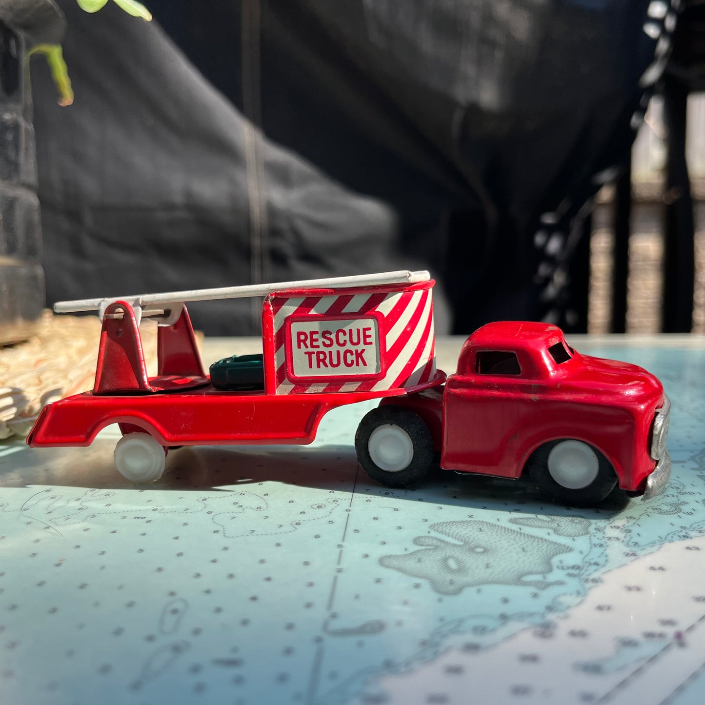 Vintage Red Fire & Rescue Tin Friction Truck Made in Japan +