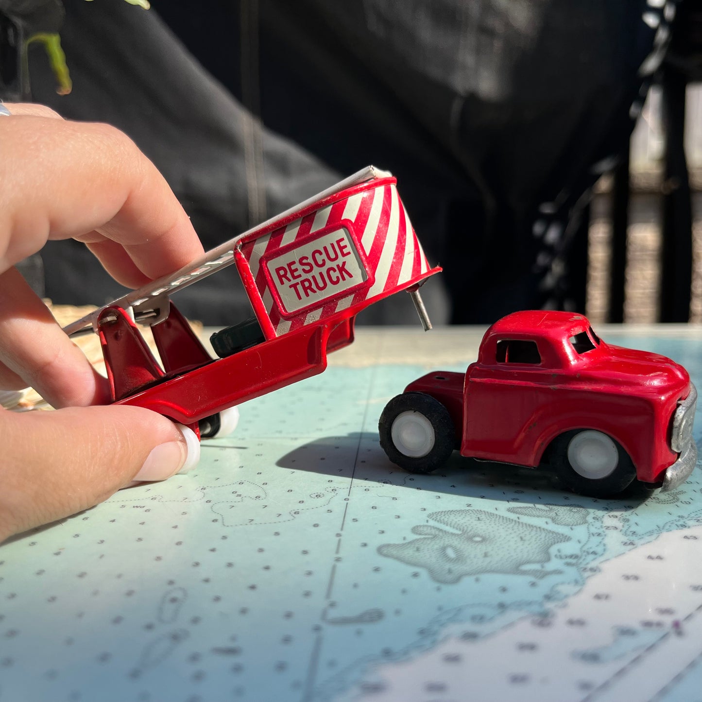 Vintage Red Fire & Rescue Tin Friction Truck Made in Japan +