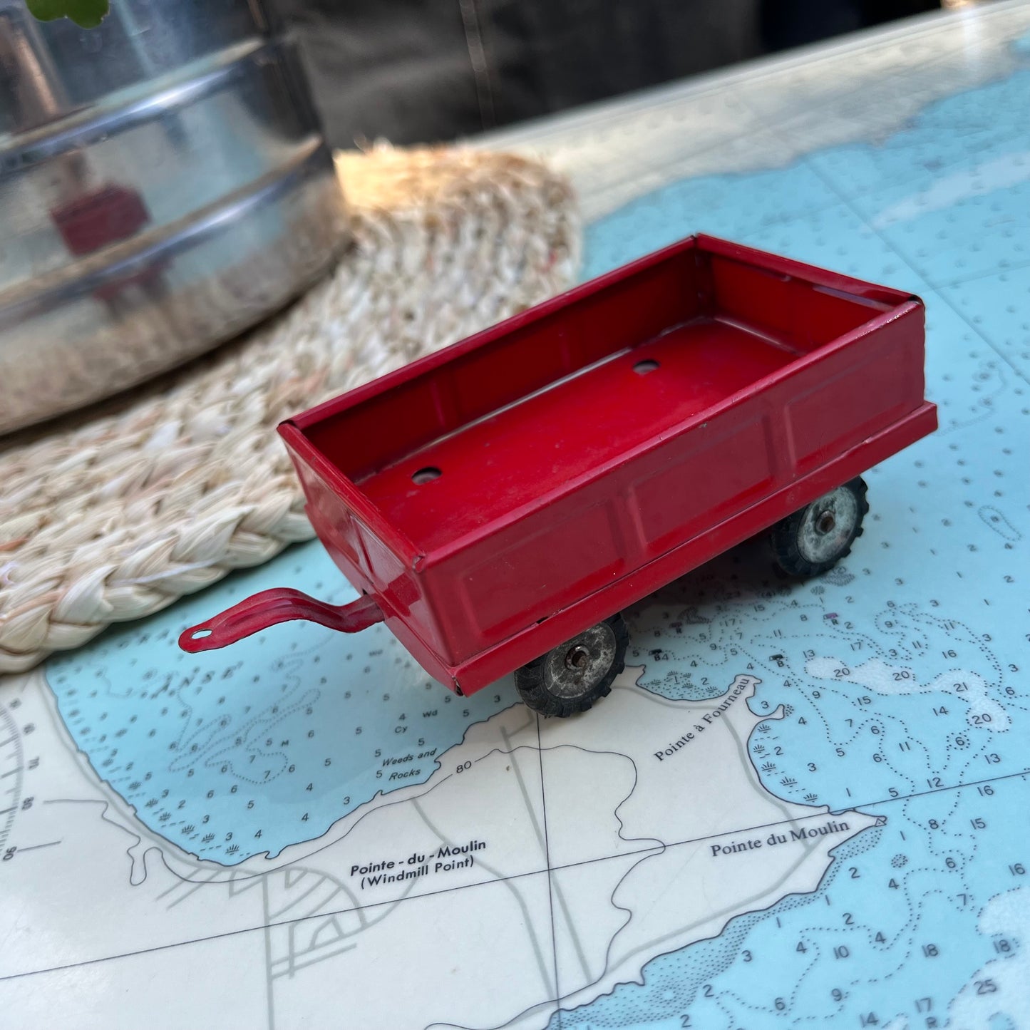 Vintage Red Toy Tin Trailer / Wagon Made in Japan