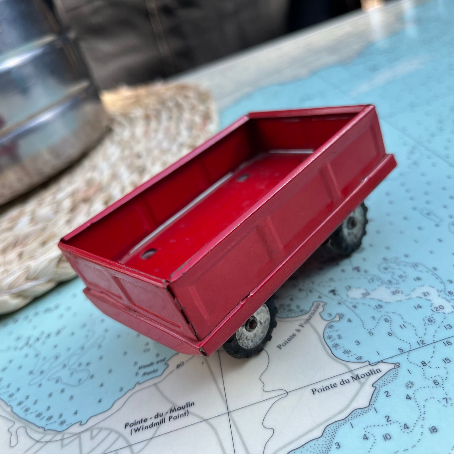 Vintage Red Toy Tin Trailer / Wagon Made in Japan