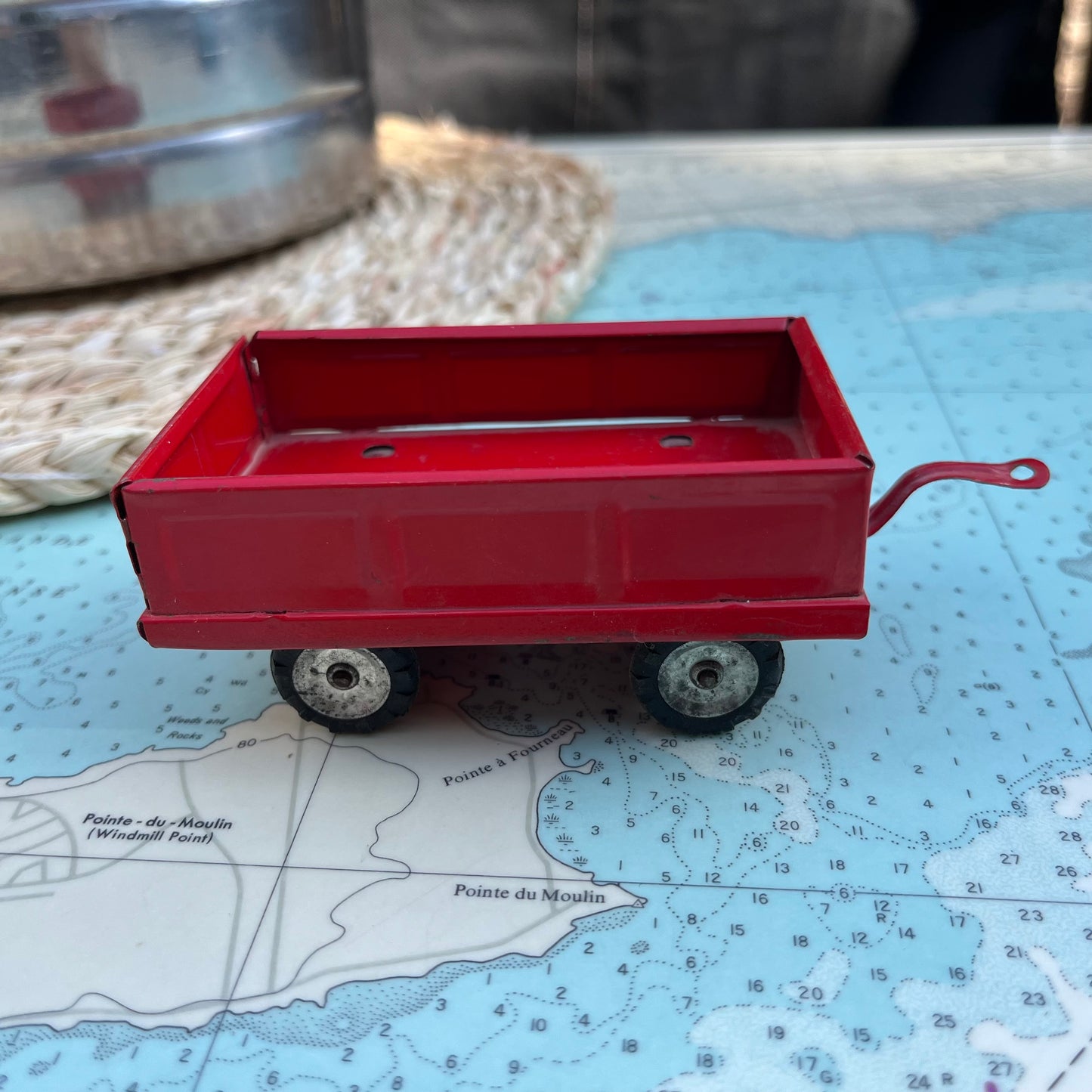 Vintage Red Toy Tin Trailer / Wagon Made in Japan