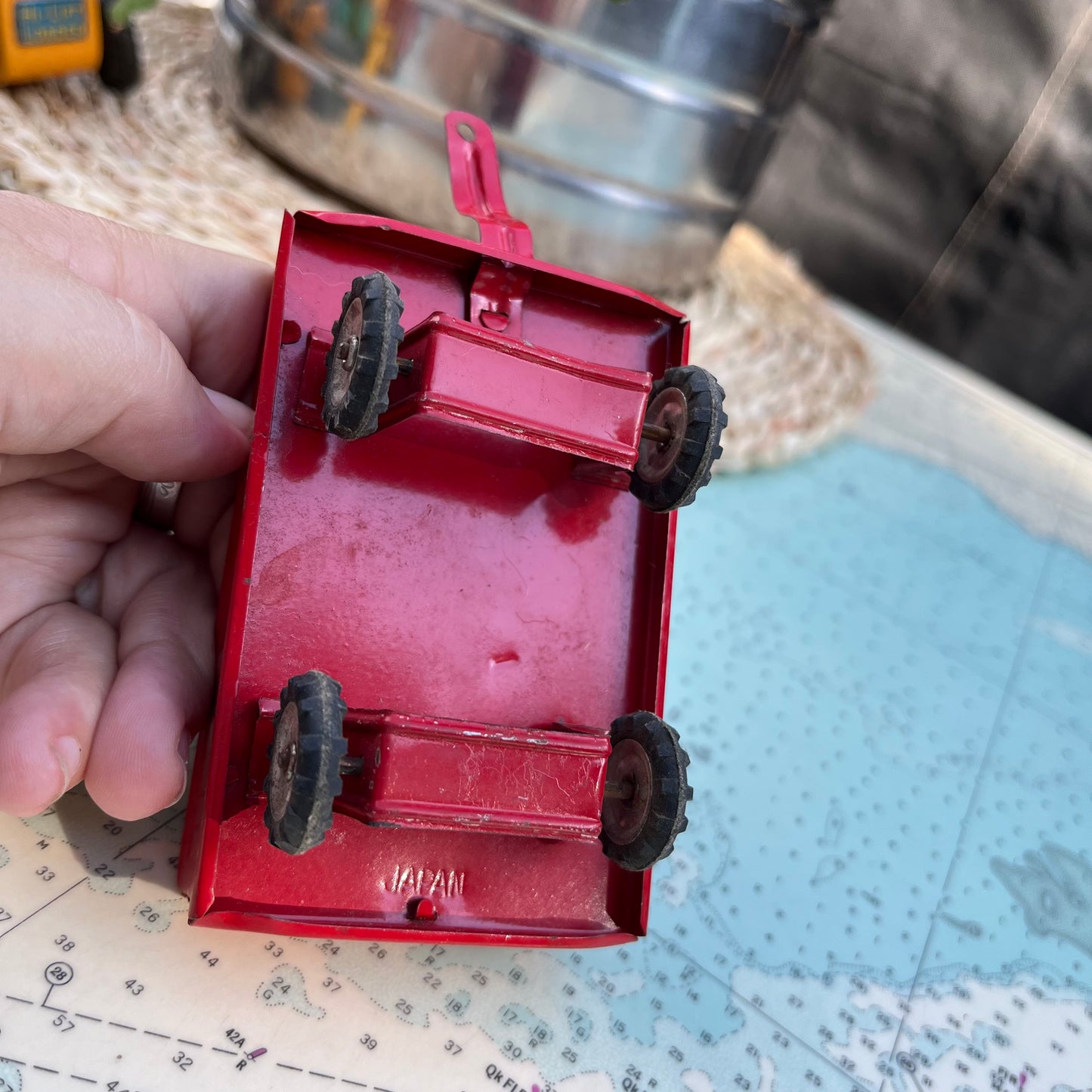 Vintage Red Toy Tin Trailer / Wagon Made in Japan