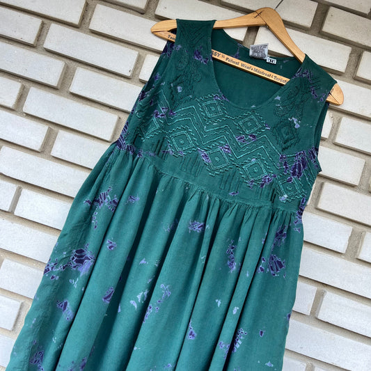 Vintage 90s Papillon Green and Blue Batik Dress