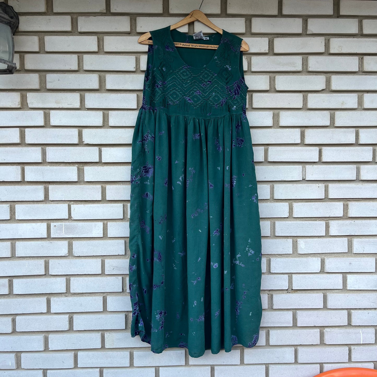 Vintage 90s Papillon Green and Blue Batik Dress