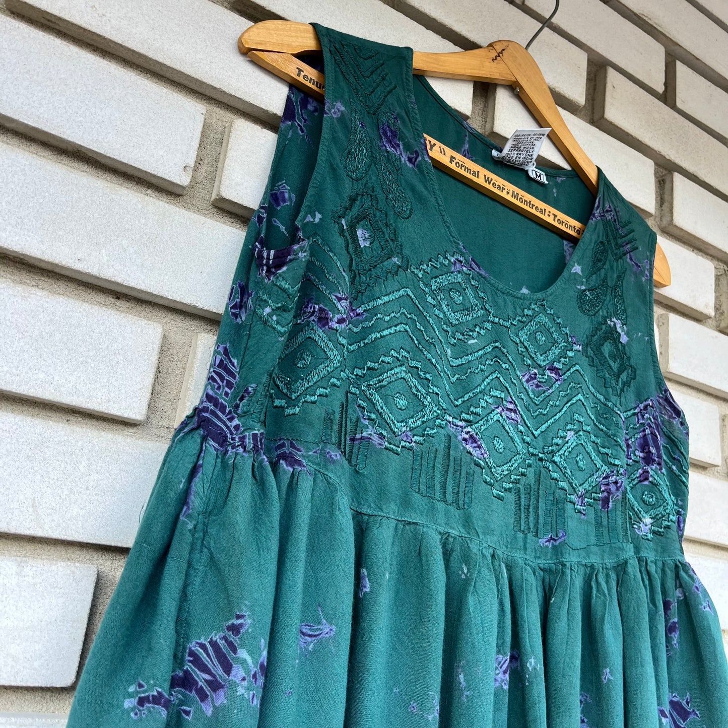 Vintage 90s Papillon Green and Blue Batik Dress