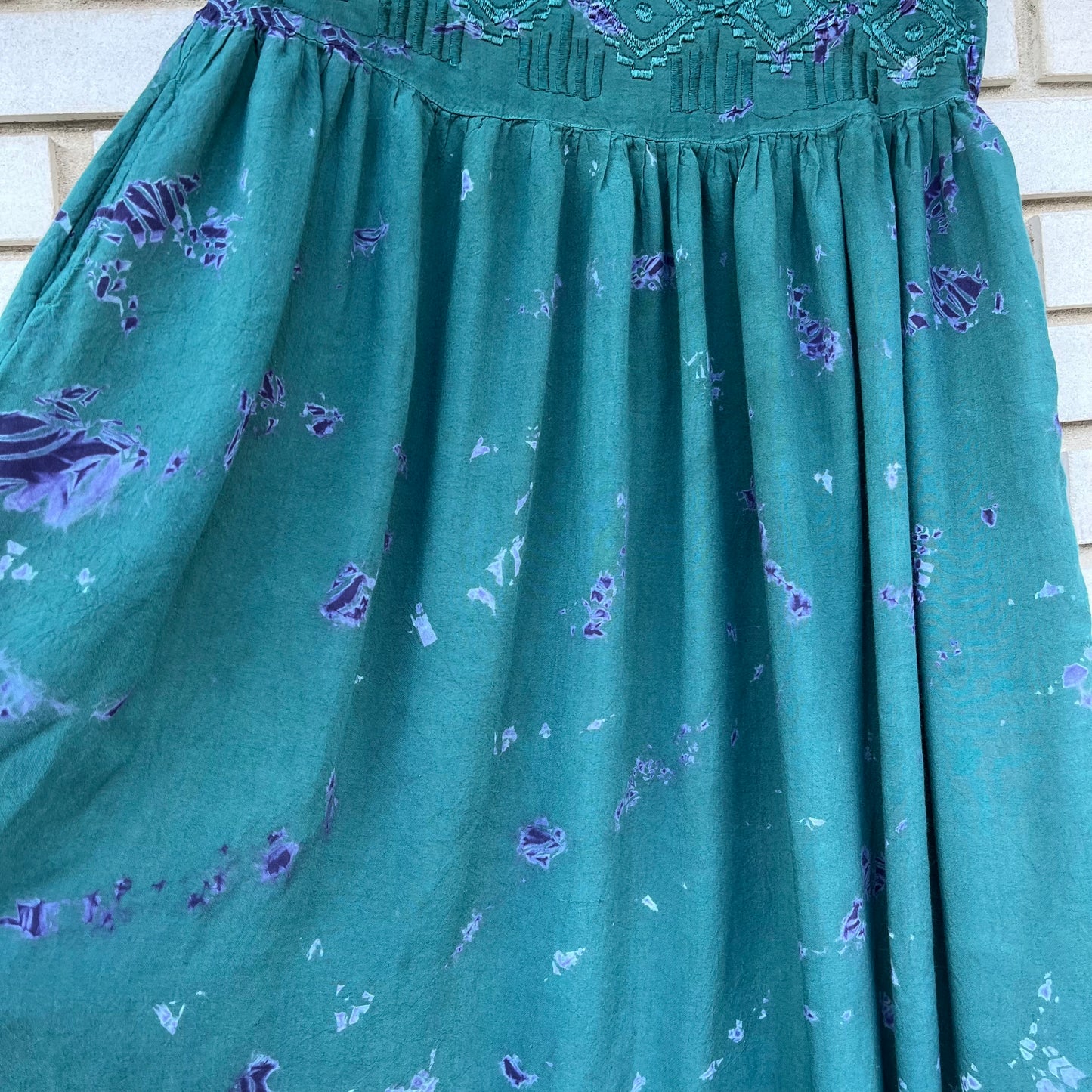 Vintage 90s Papillon Green and Blue Batik Dress