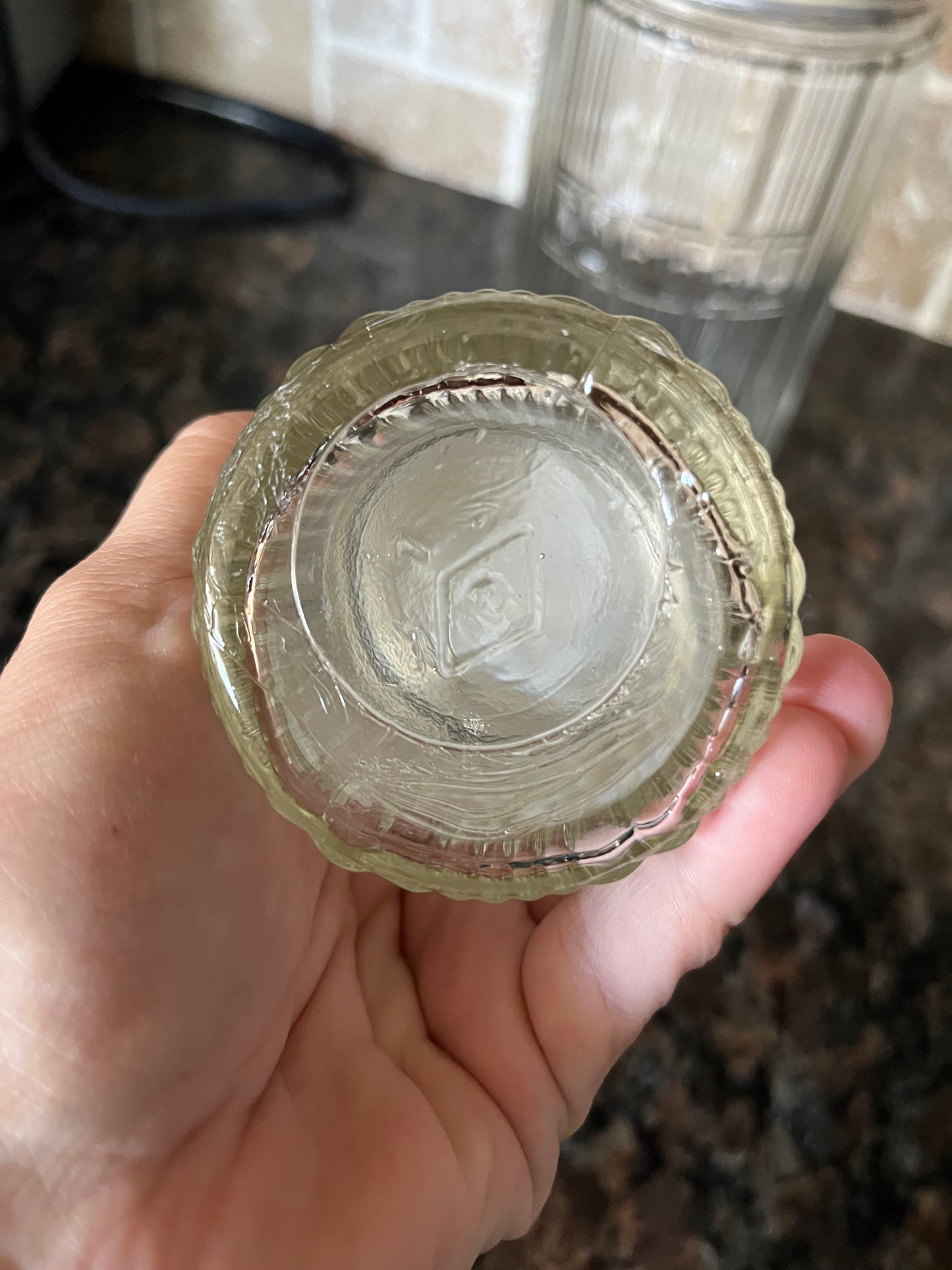 Vintage Art Deco Glass Embossed Coffee Jar with Aluminum Lid and Partner