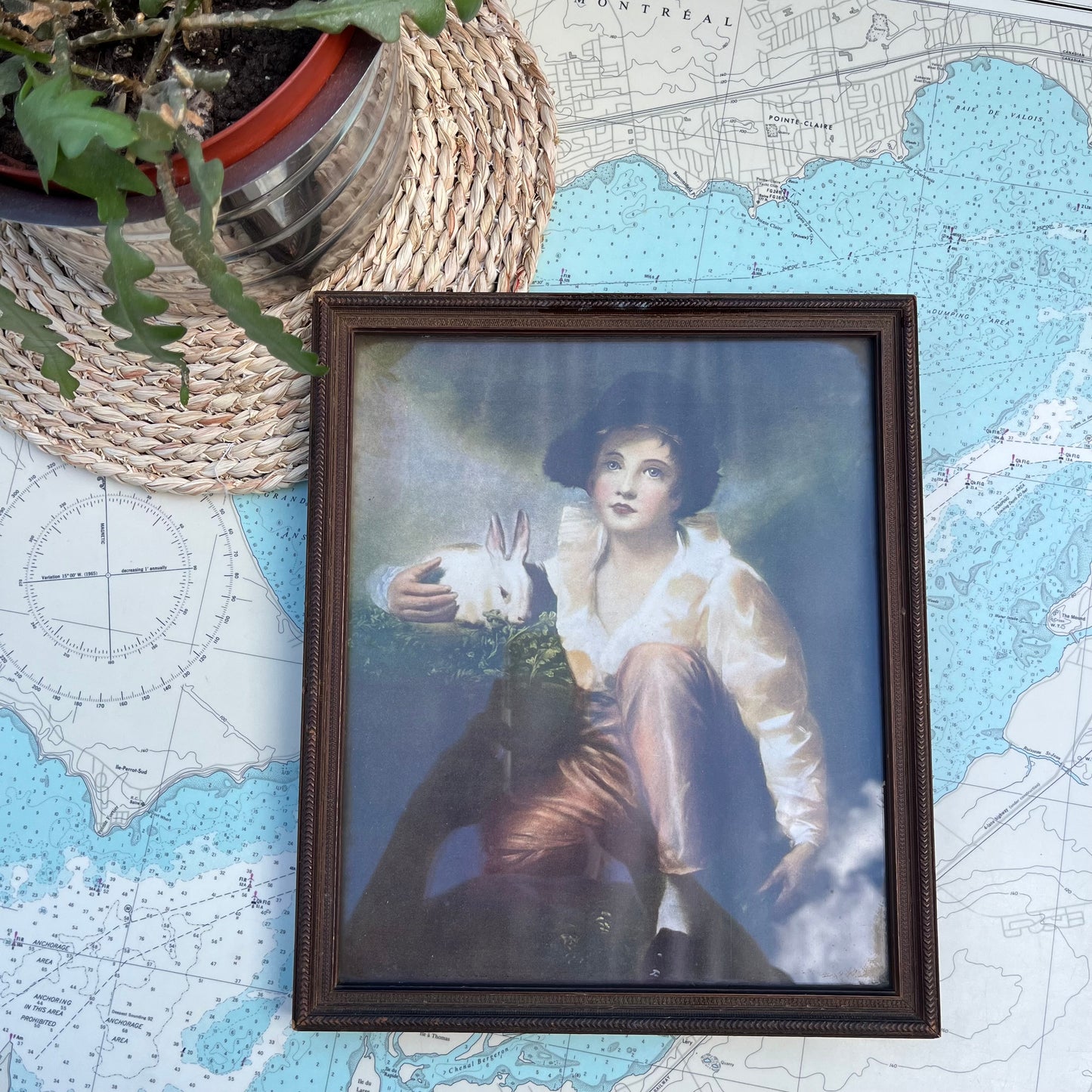 Vintage Boy with Bunny Raeburn Framed Print