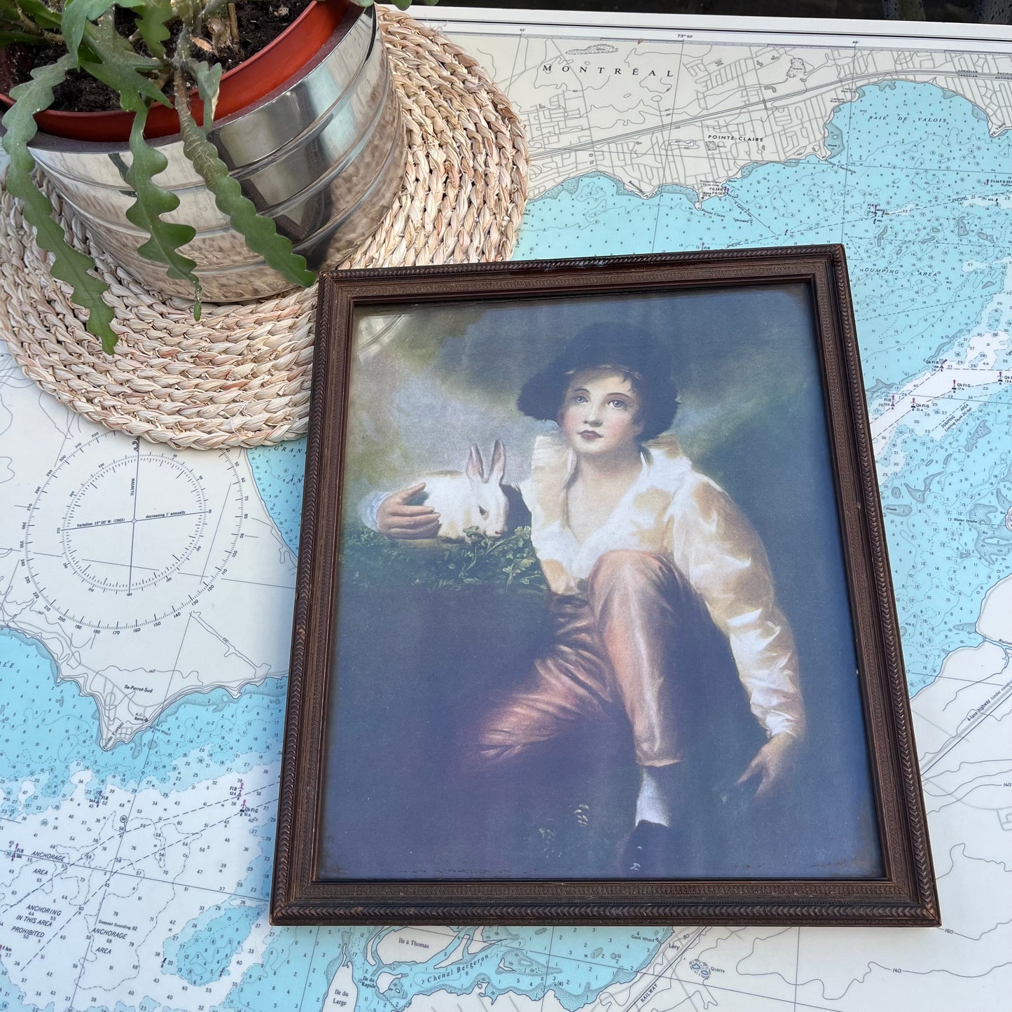 Vintage Boy with Bunny Raeburn Framed Print
