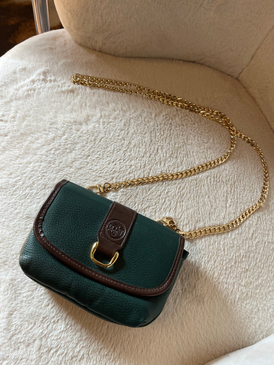 Vintage 90s Forest Green Mini Bag with Gold Chain Strap
