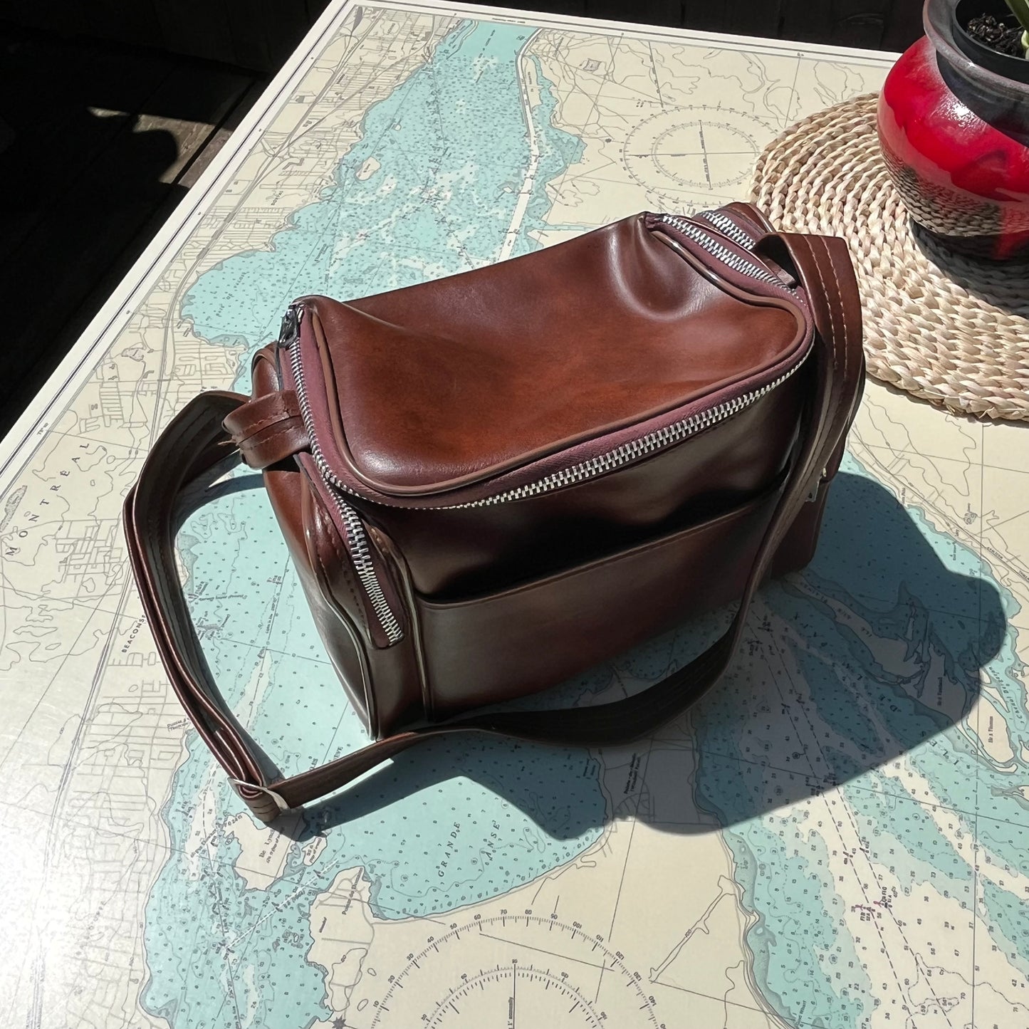 Vintage Brown Vinyl Camera Bag